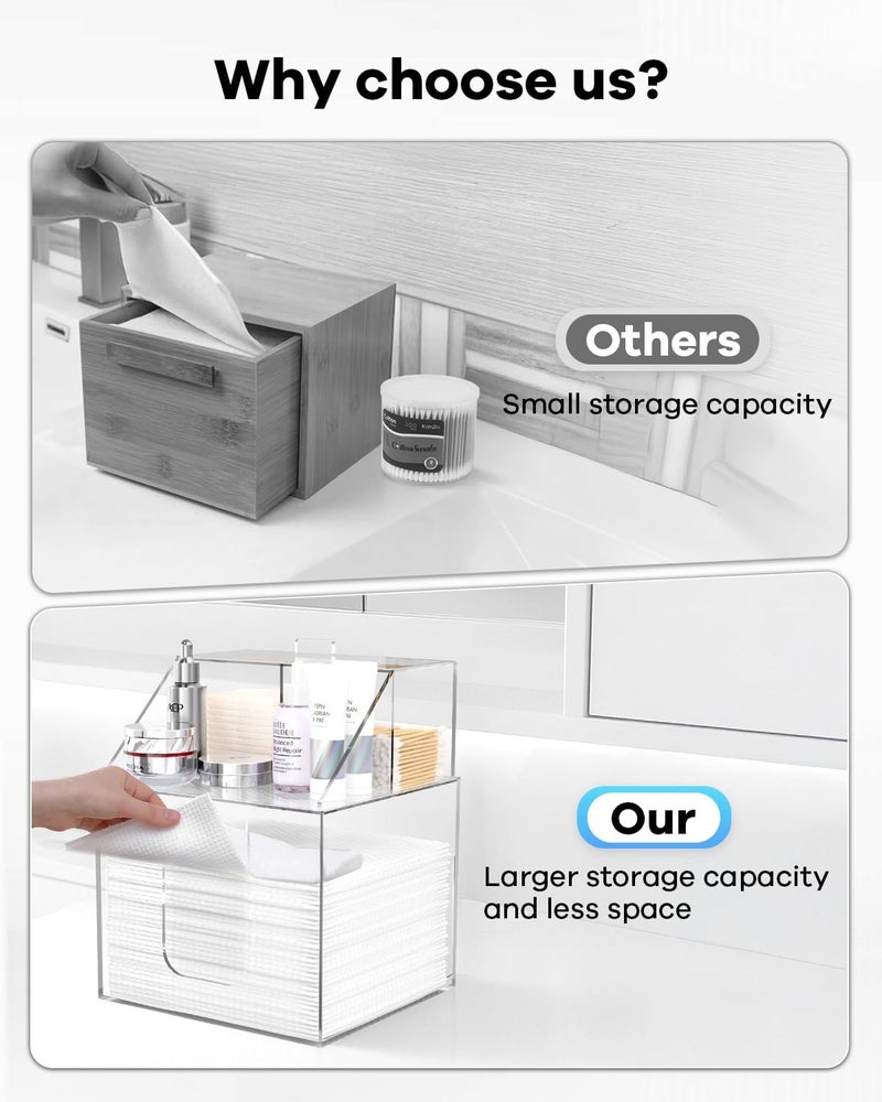 TAINESS Disposable Facial Towels Storage Box Compatible with Clean Skin Club Clean Towel XL - Cotton Pads - Swabs Upgraded Double Layer Acrylic Storage Container Face Towel Holder (Glossy Clear) - Image 5